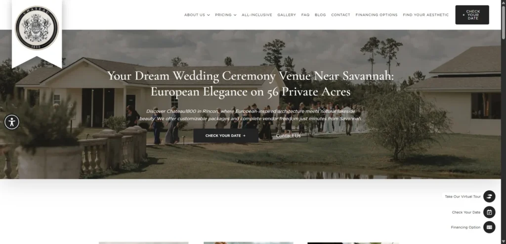 Chateau1800 wedding ceremony pillar page with estate photography and venue information
