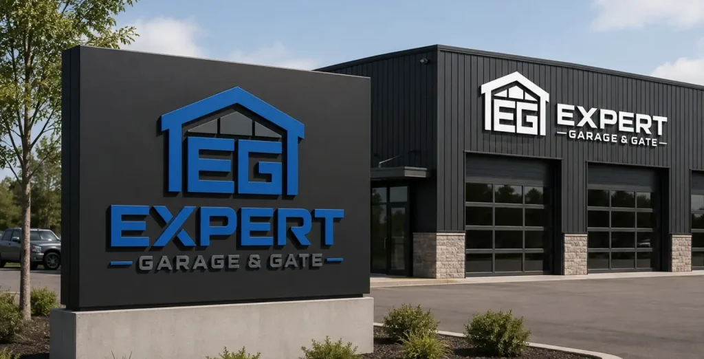 Garage door company logo on a building sign mockup